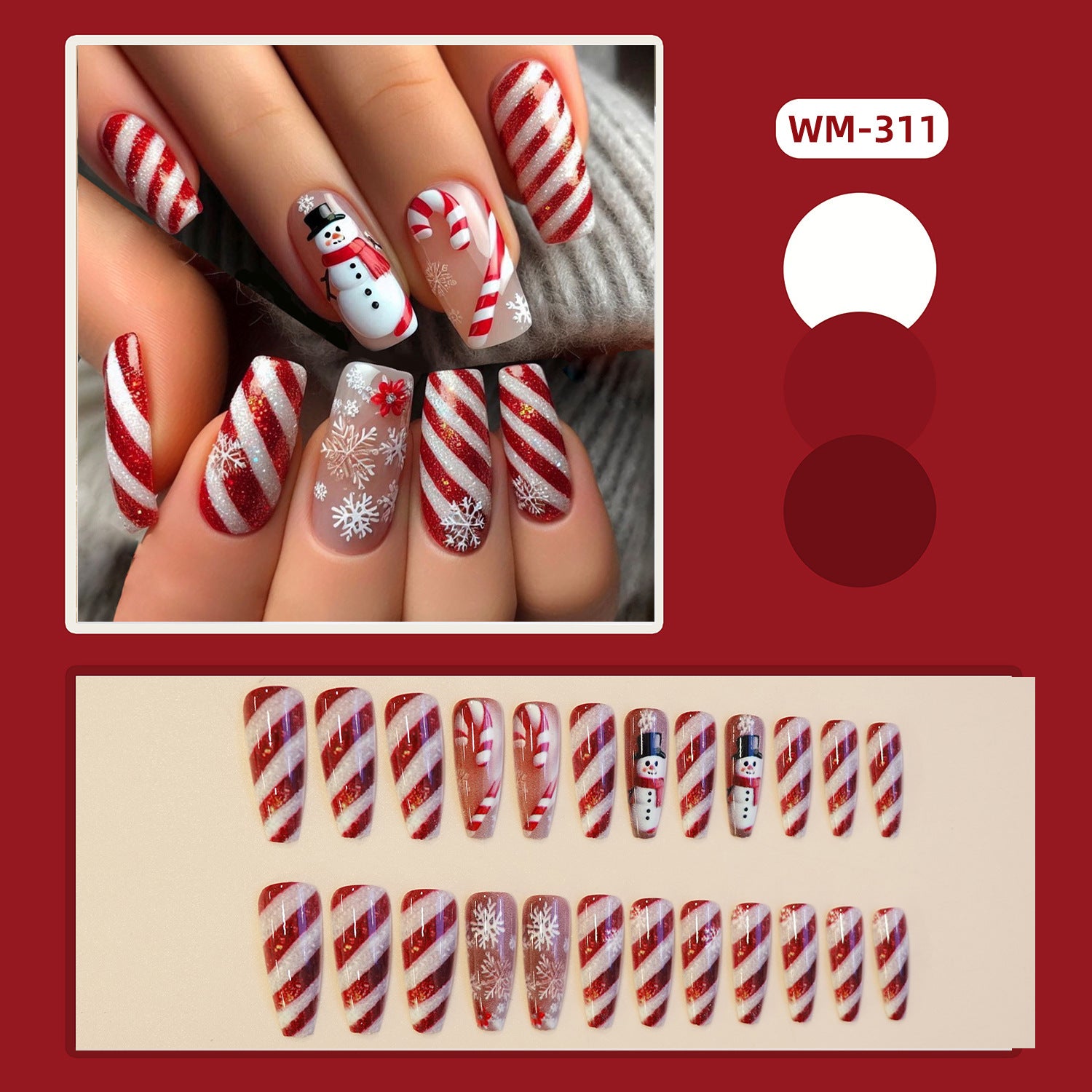 Wholesale red and white striped false nails long T wearable nail stickers